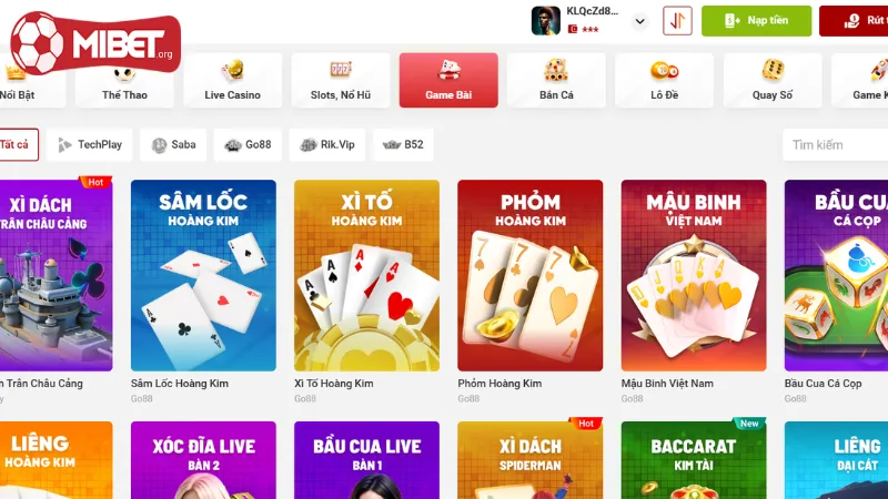 Giới thiệu đôi nét về sảnh game bài tại nhà cái MIBET