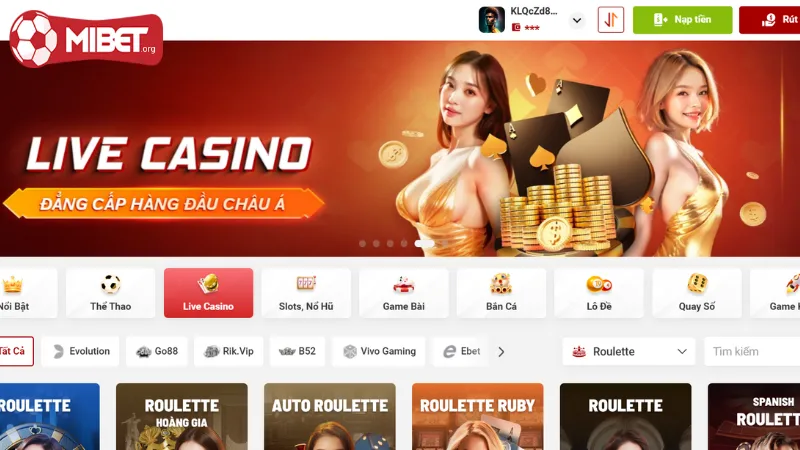 Live casino MIBET sang trọng và đẳng cấp